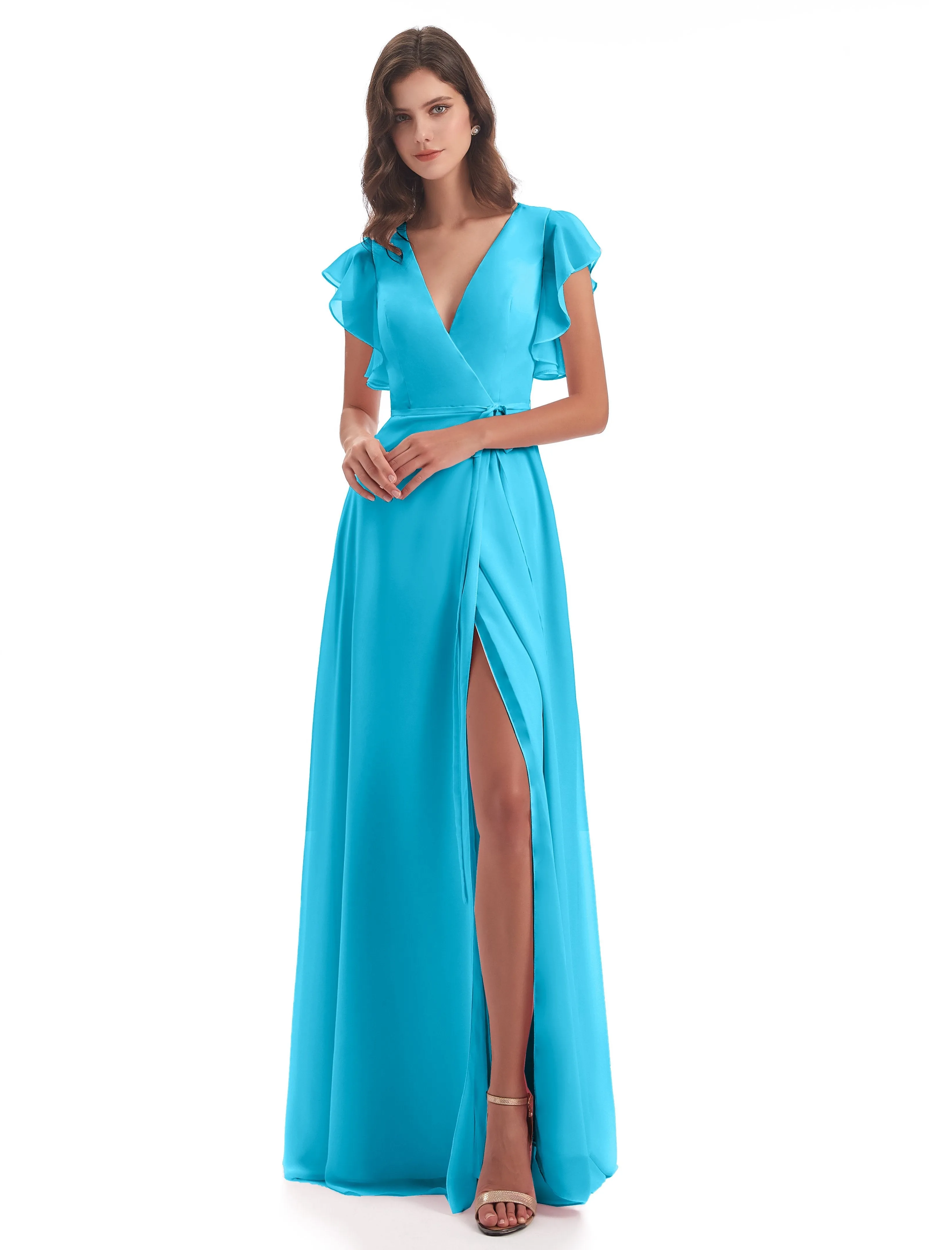 Hope Charming V Neck Long Chiffon Bridesmaid Dresses