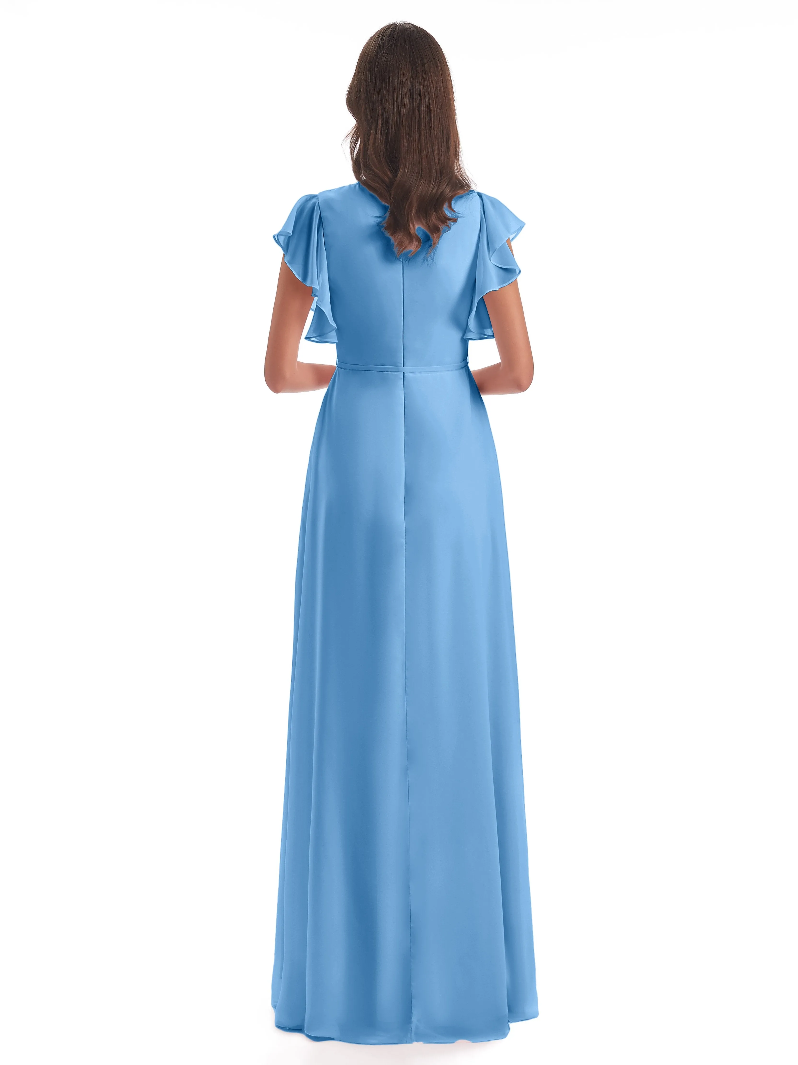 Hope Charming V Neck Long Chiffon Bridesmaid Dresses