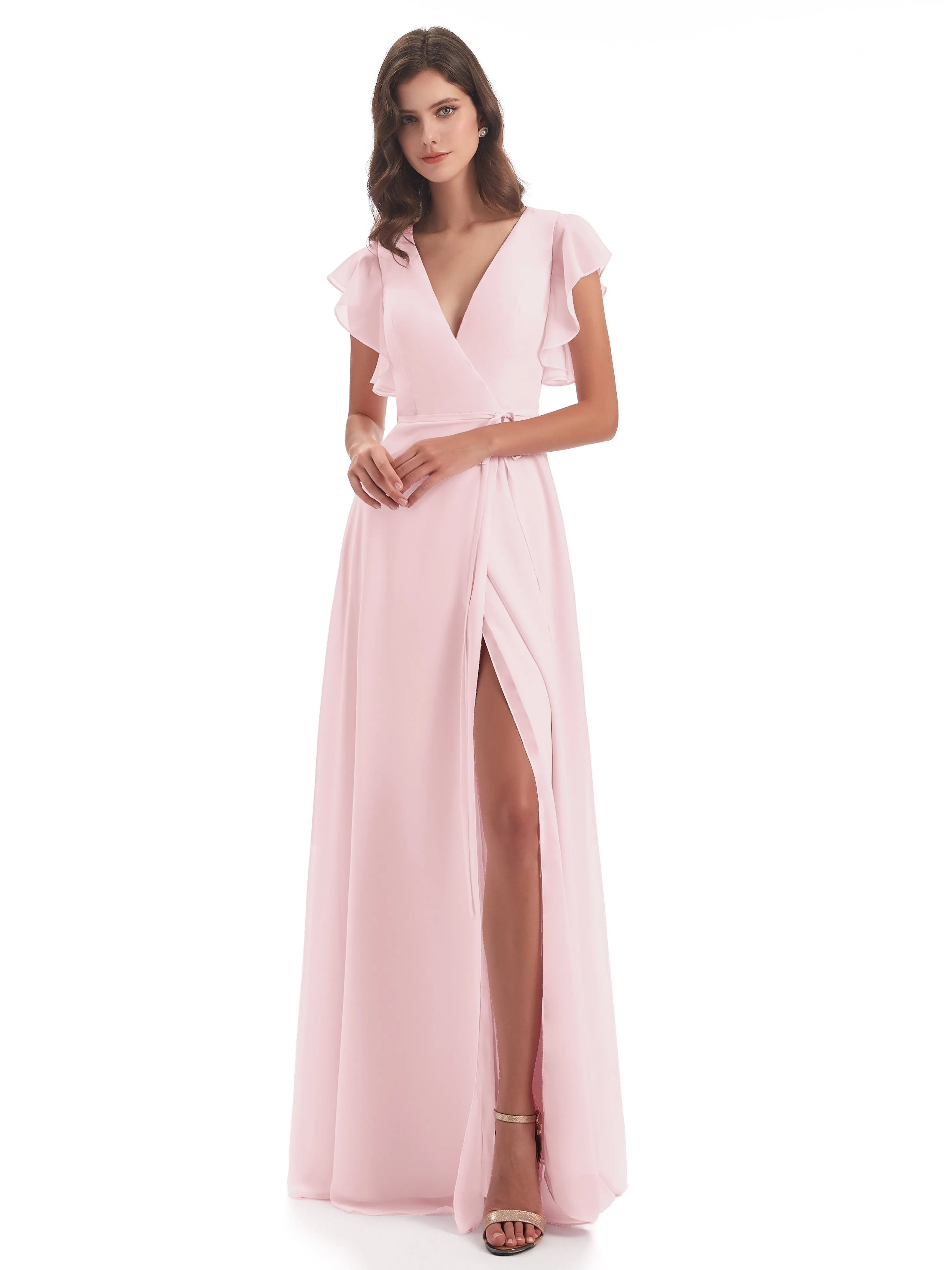 Hope Charming V Neck Long Chiffon Bridesmaid Dresses