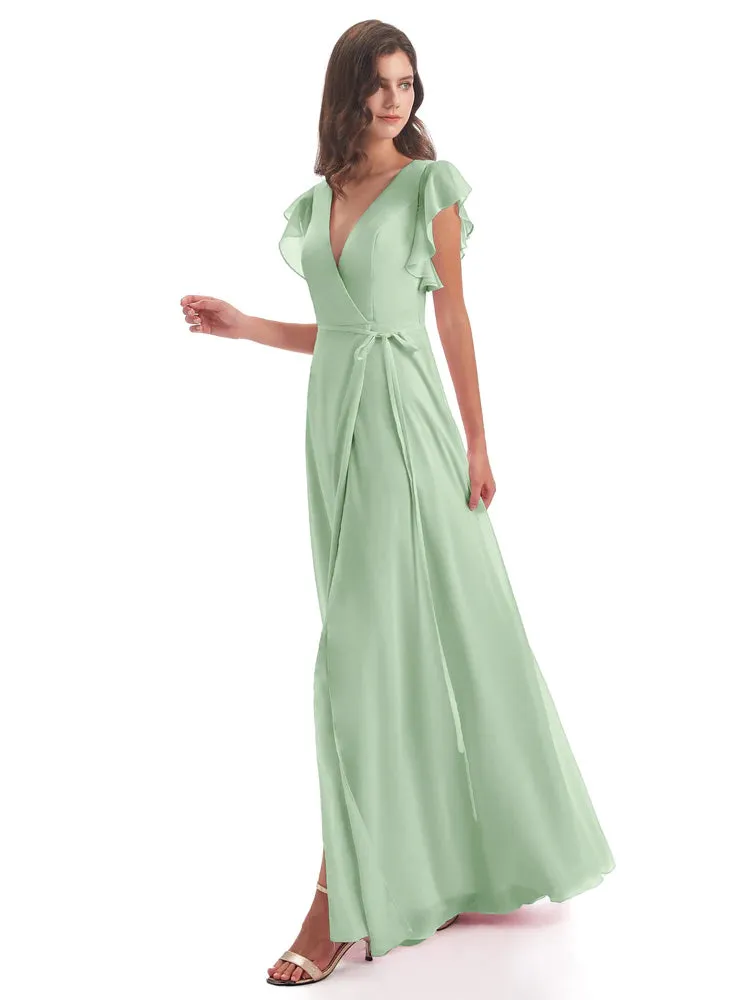 Hope Charming V Neck Long Chiffon Bridesmaid Dresses