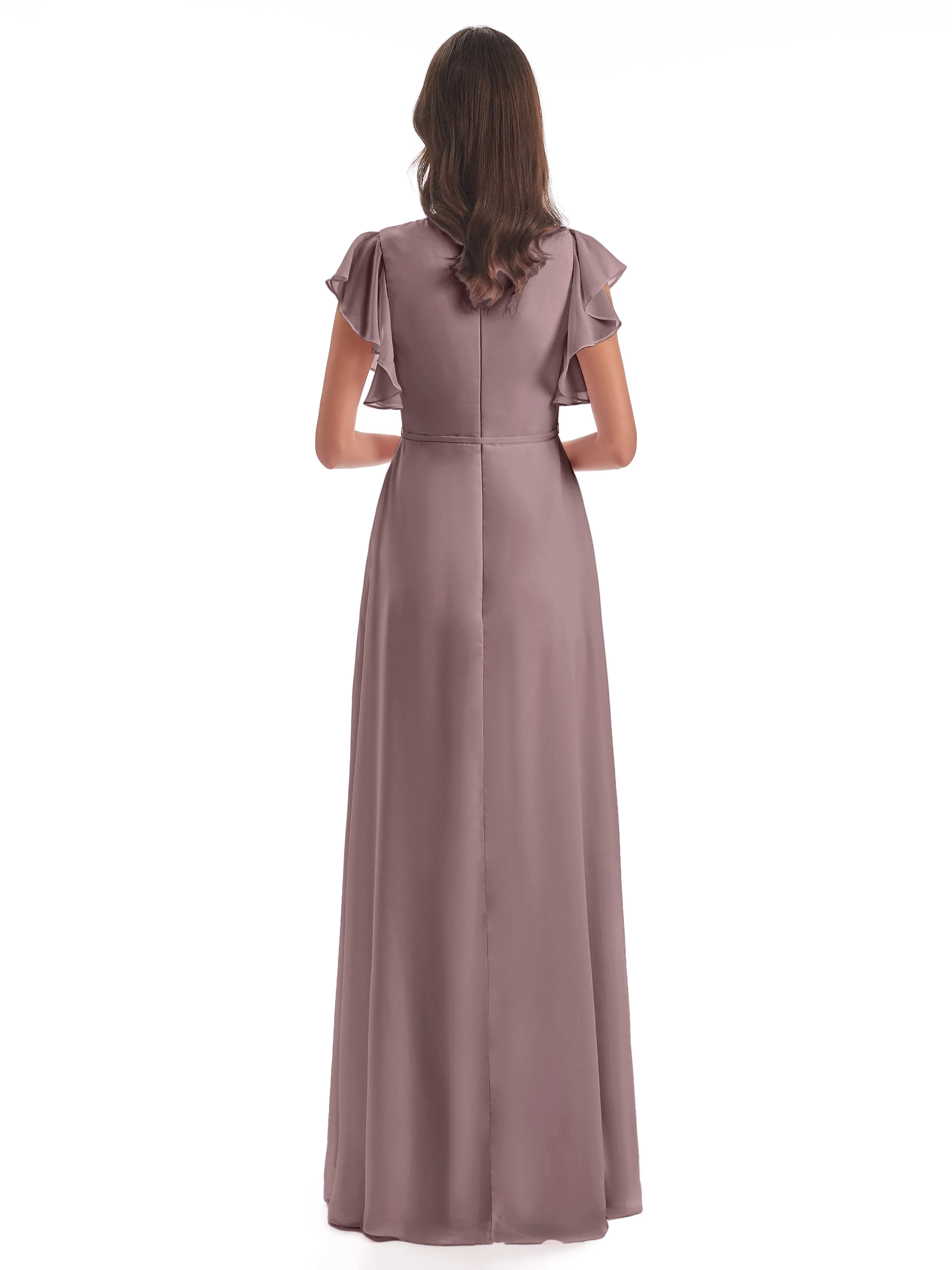 Hope Charming V Neck Long Chiffon Bridesmaid Dresses