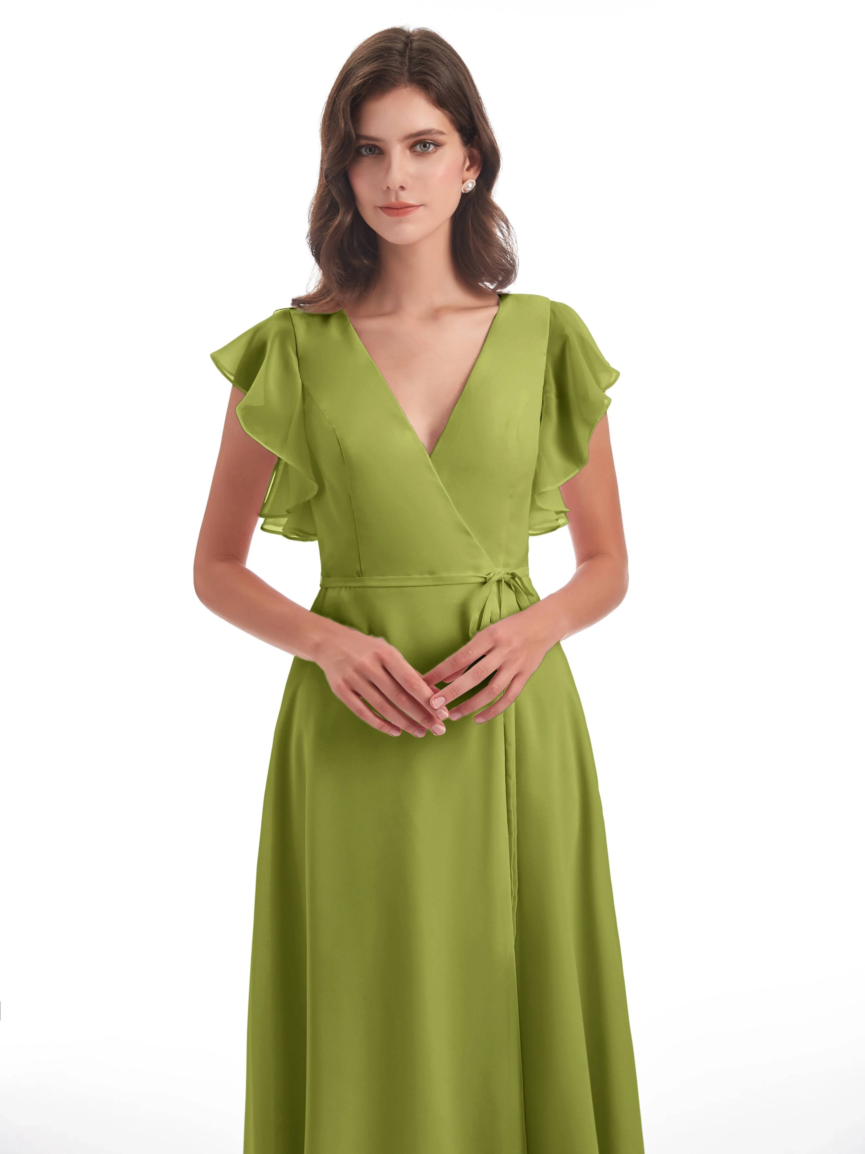 Hope Charming V Neck Long Chiffon Bridesmaid Dresses