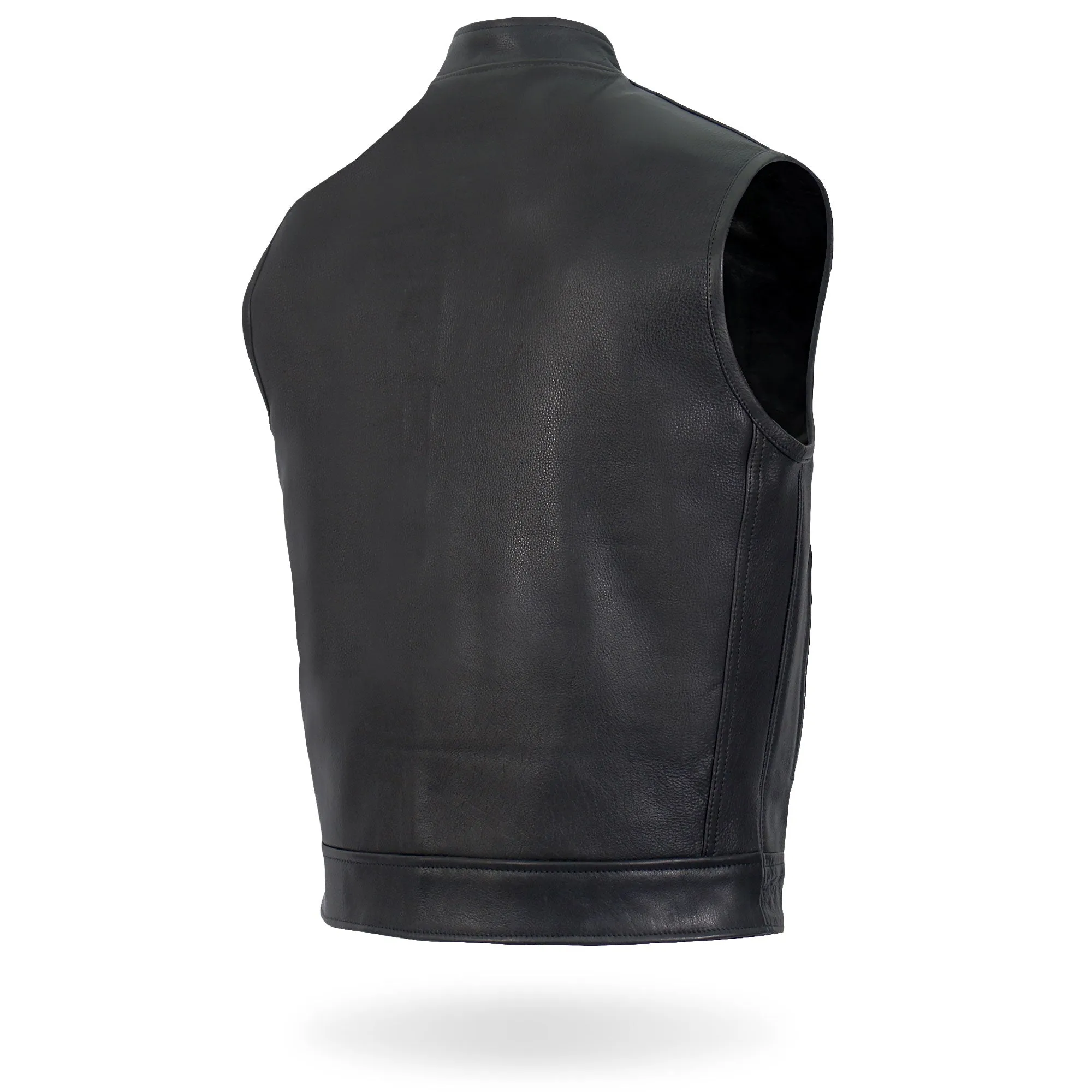 Hot Leathers VSM5004 Men's USA Made Covered Zipper Premium Club Biker Leather Motorcycle Vest