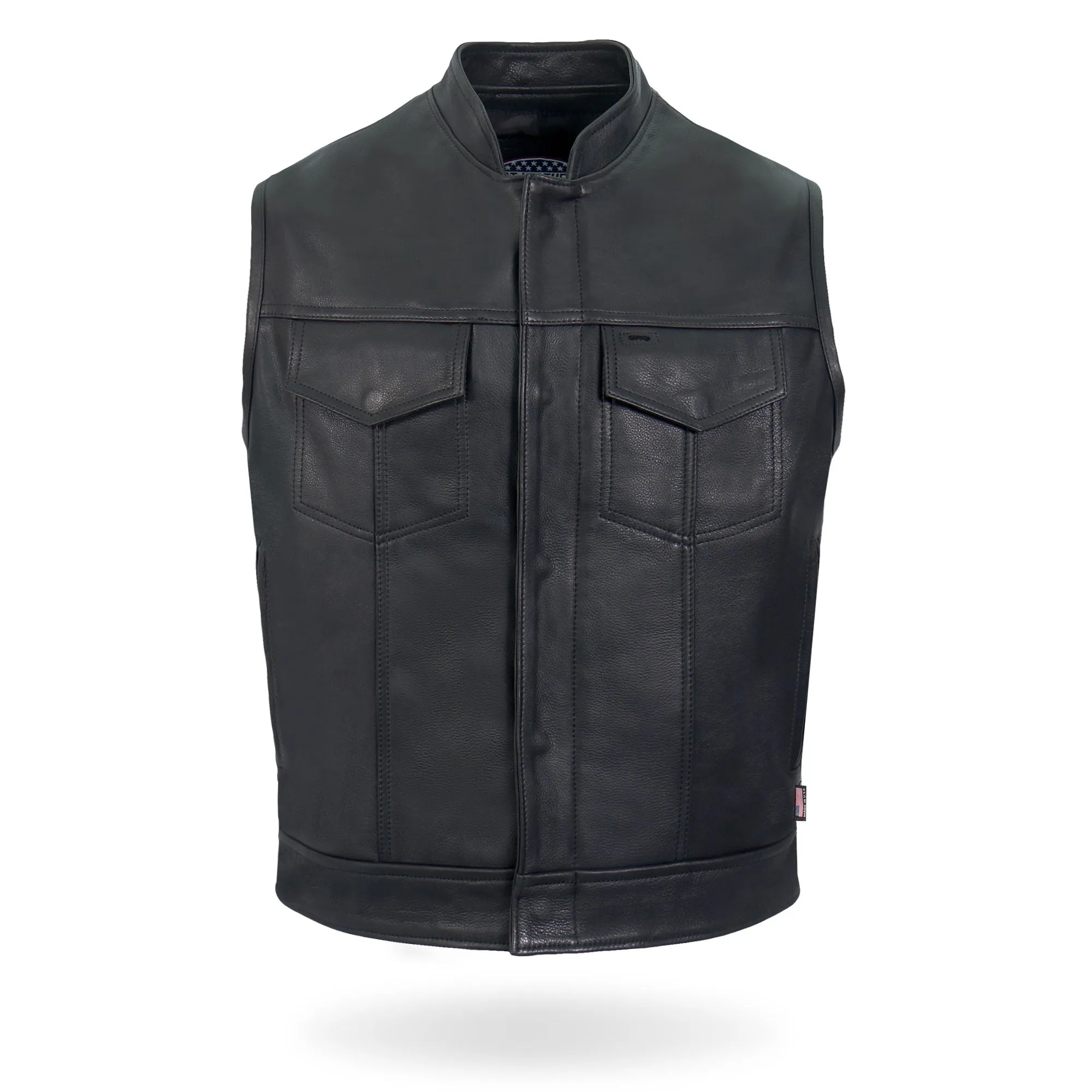 Hot Leathers VSM5004 Men's USA Made Covered Zipper Premium Club Biker Leather Motorcycle Vest