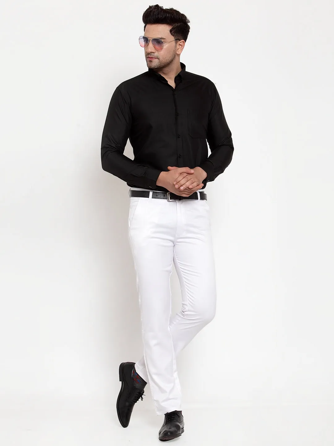 Jashvi Men's White Tapered Fit Formal Trousers