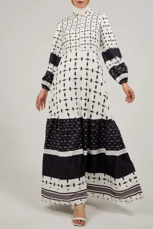 Jorielle Elegance in Monochrome: Polymix Geometric Maxi Dress