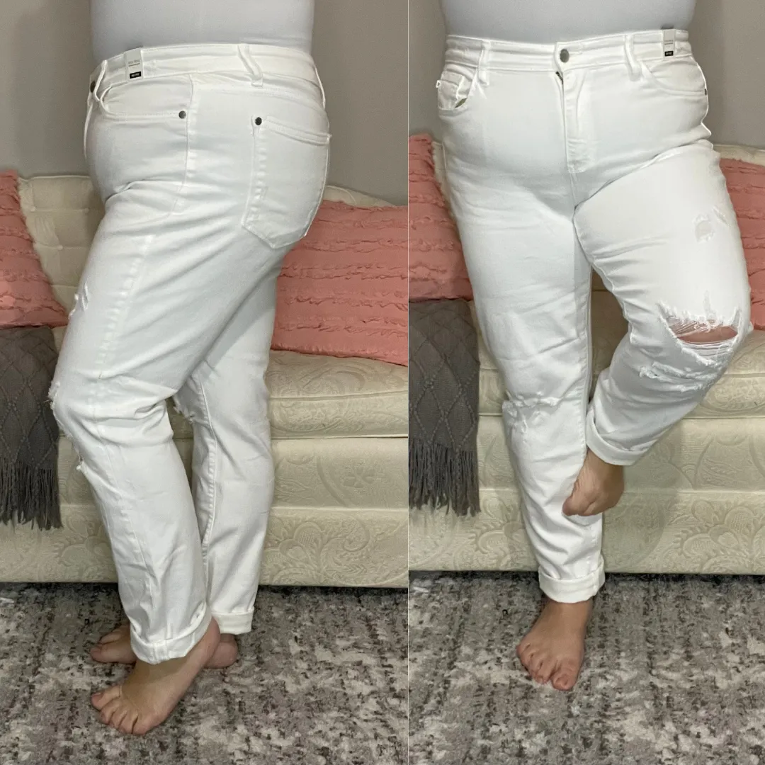 Judy Blue White Boyfriend Distressed Jeans