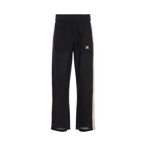 Linen Monogram Embroidered Track Pants in Black