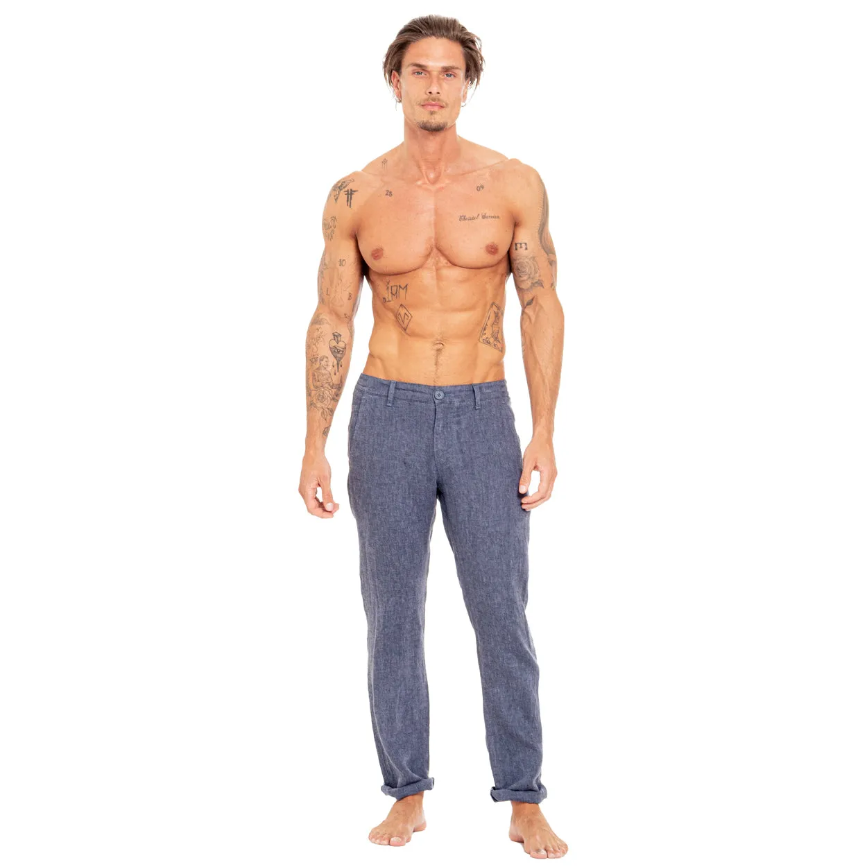 Linen Slim Fit Pants - Navy