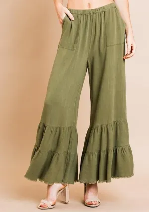 Linen Wide Leg Ruffled Pant