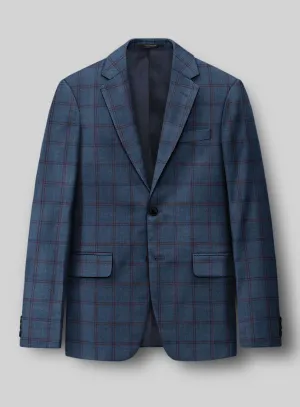 London Loom Blue Check Wool Silk Linen Jacket