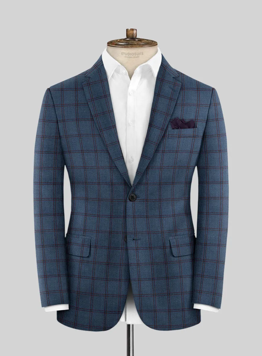 London Loom Blue Check Wool Silk Linen Jacket