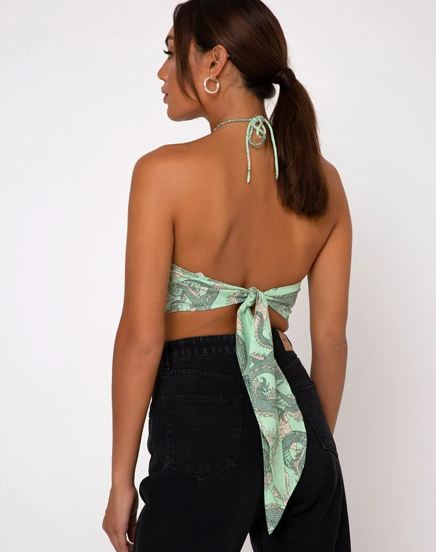 Maudy Crop Top in Chinese Dragon Neo Mint