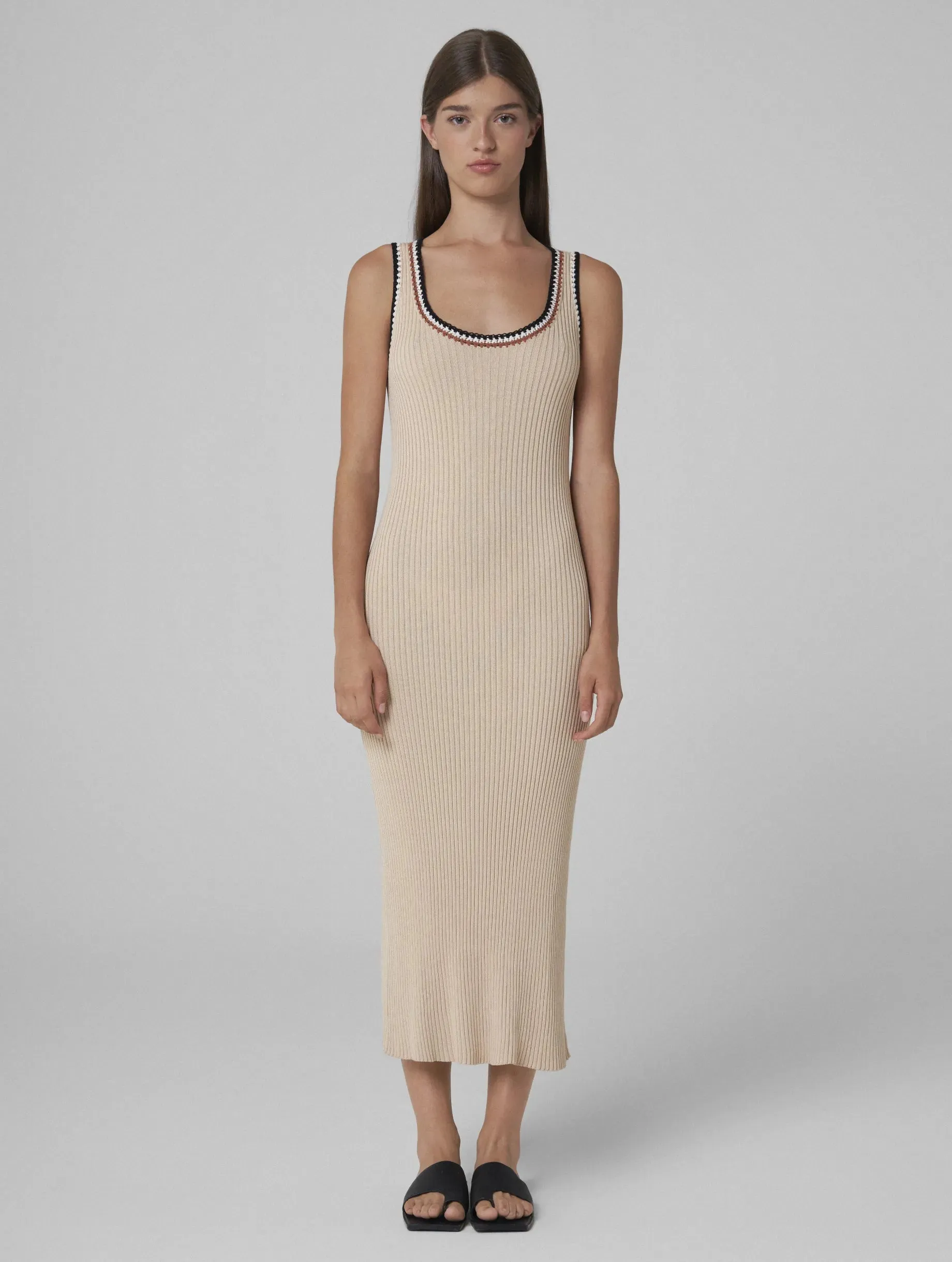 MAY Tencel knitted dress with hand-crochet details beige