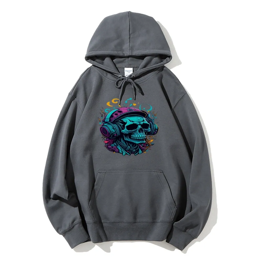 Mens Colorful Skull with Headphones Graphic Hoodies