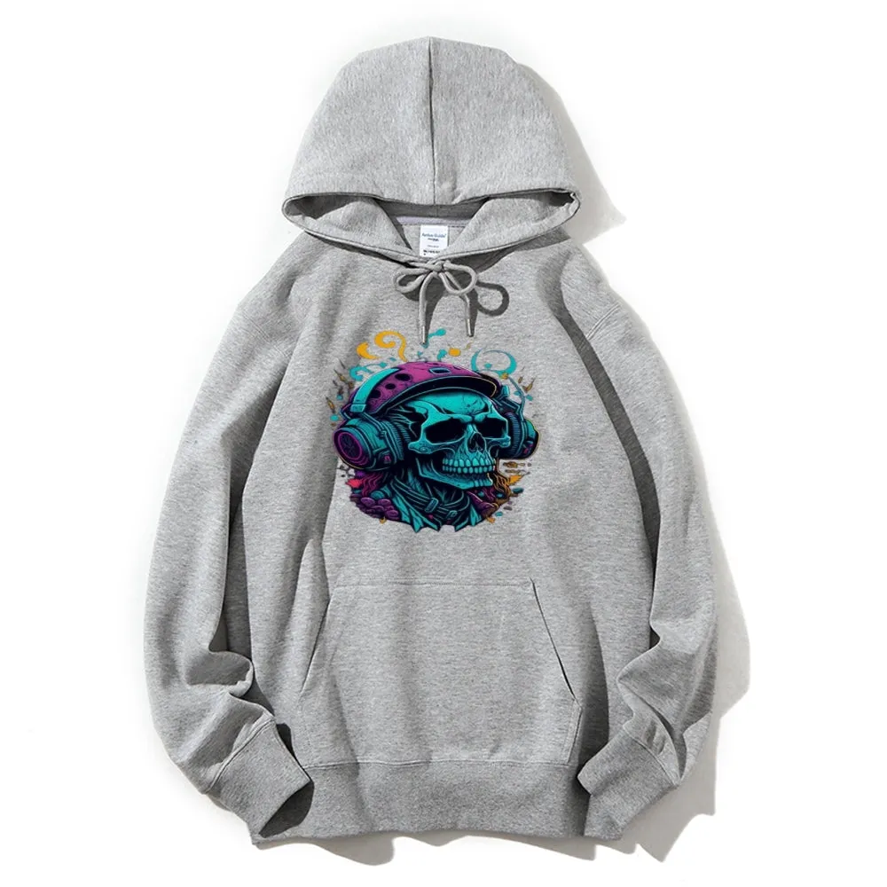 Mens Colorful Skull with Headphones Graphic Hoodies