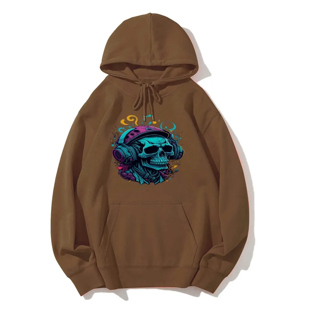 Mens Colorful Skull with Headphones Graphic Hoodies