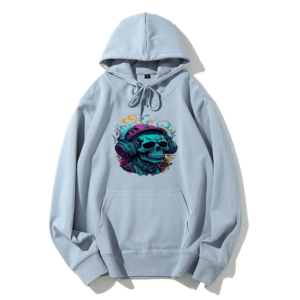 Mens Colorful Skull with Headphones Graphic Hoodies