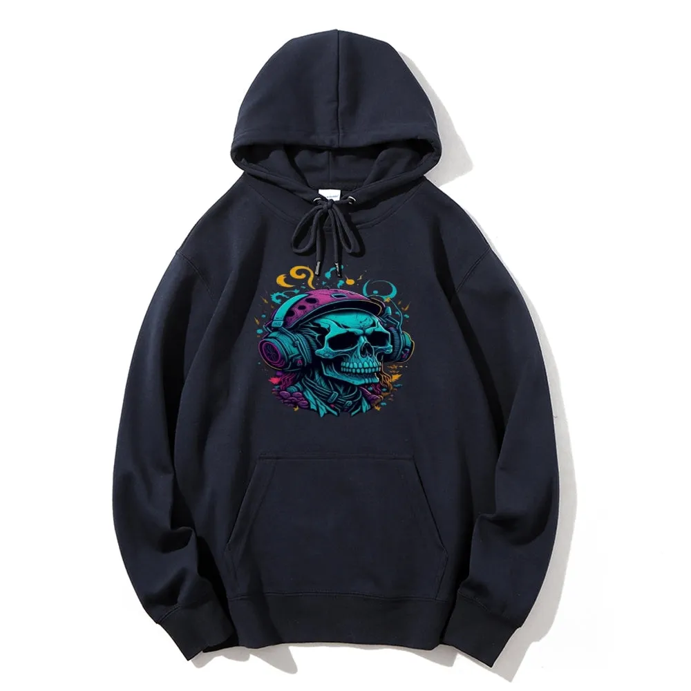 Mens Colorful Skull with Headphones Graphic Hoodies