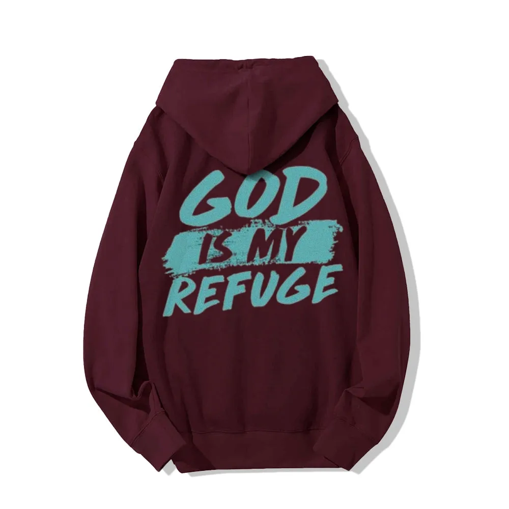 Mens GOD IS MY REFUGE Graphic Pullover Hoodies