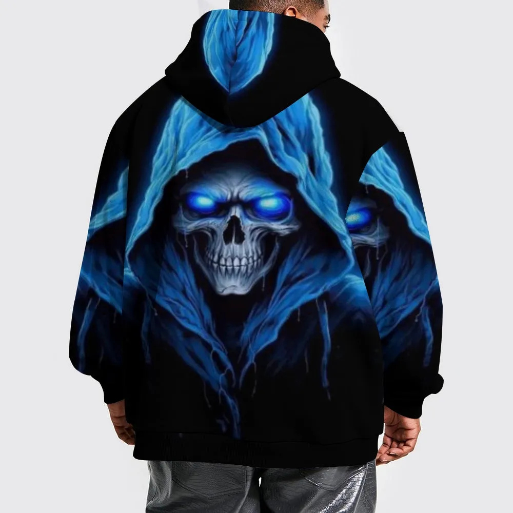 Mens Halloween Blue Darkness Skull 3D Print Hoodies