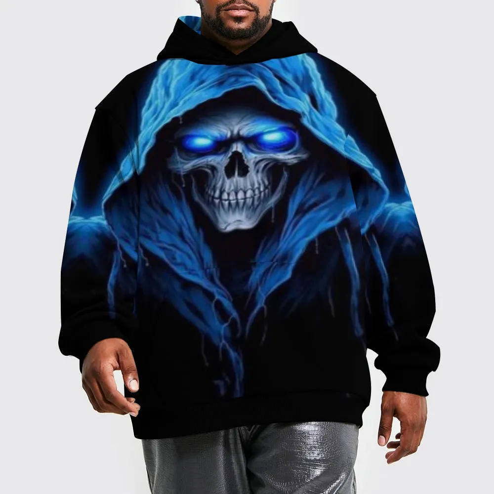 Mens Halloween Blue Darkness Skull 3D Print Hoodies