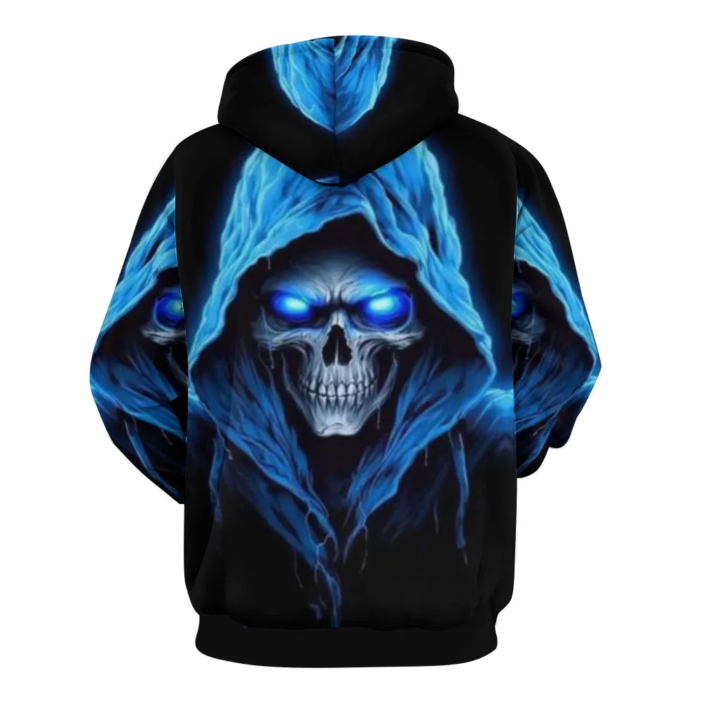 Mens Halloween Blue Darkness Skull 3D Print Hoodies