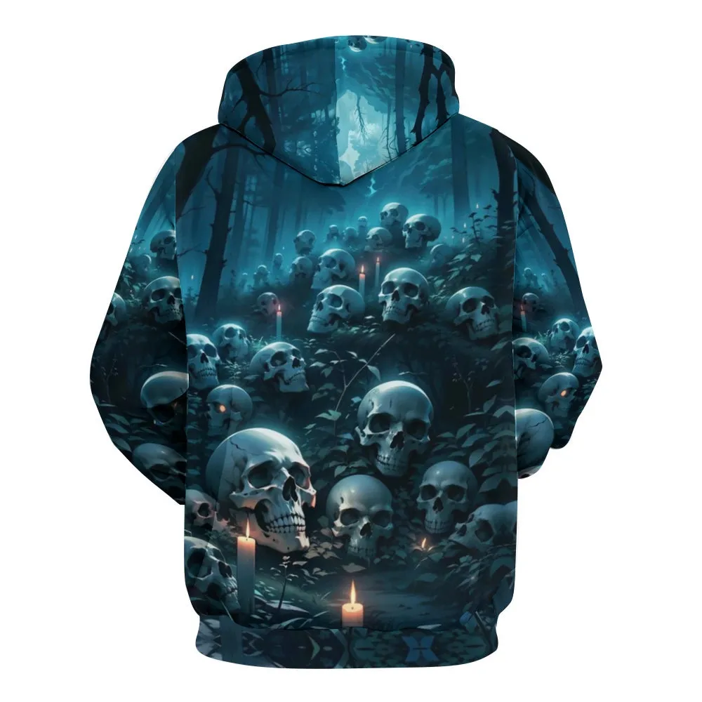 Mens Halloween Skull in Forest 3D Print Hoodies