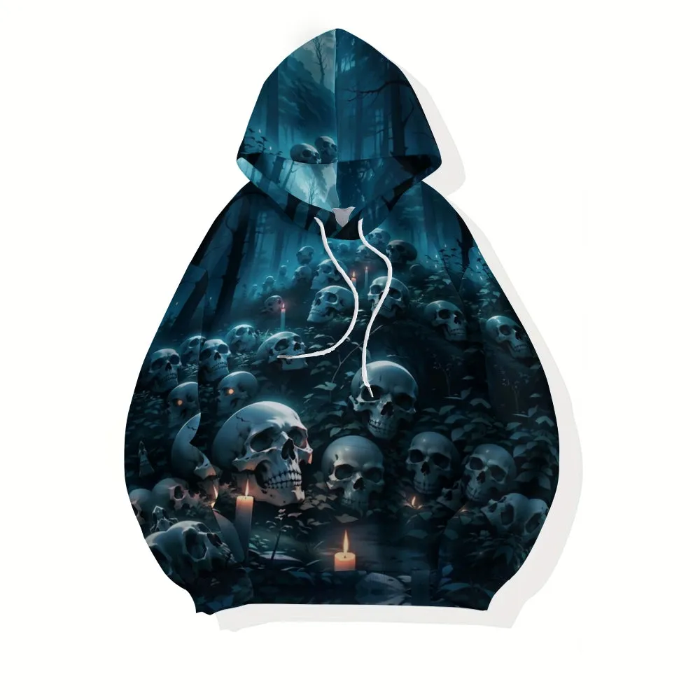 Mens Halloween Skull in Forest 3D Print Hoodies