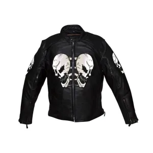 Mens Leather Reflective Skull Motorcycle Jacket