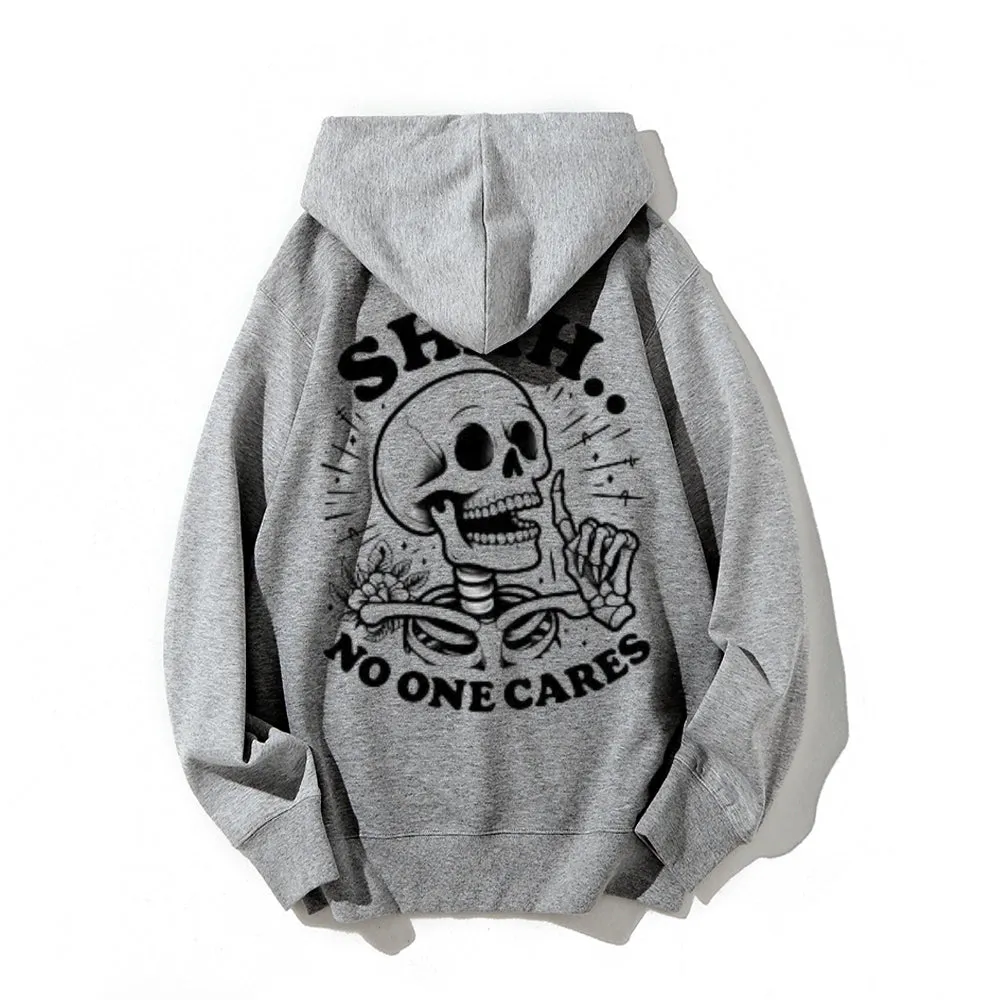 Mens NO ONE CARES Skull Graphic Hoodies