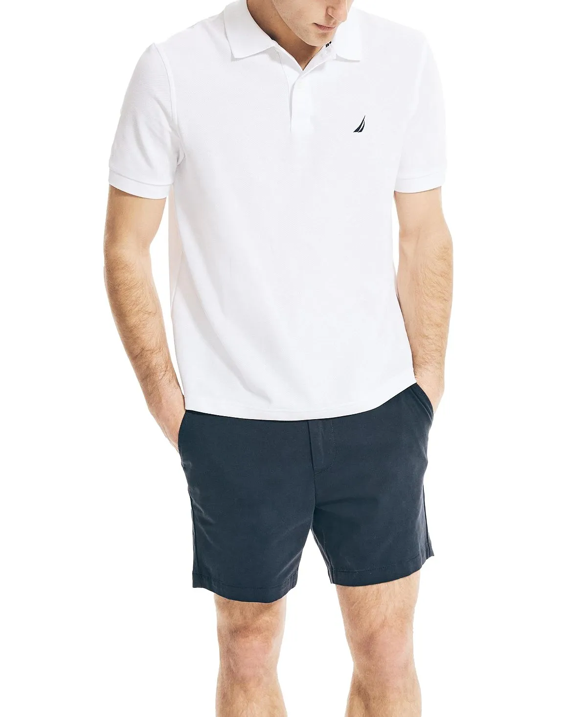 Men's regular fit polo shirt made from environmentally friendly Nautica materials, white