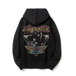 Mens  Vintage Aerosmith World Tour Darkness Style Graphic Pullover With Kangaroo Pocket Hoodies