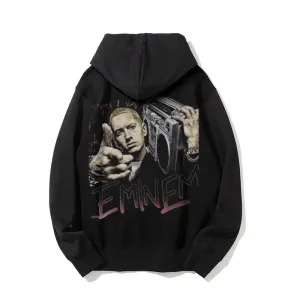 Mens Vintage Eminem Darkness Style Print Graphic Pullover With Kangaroo Pocket Hoodies