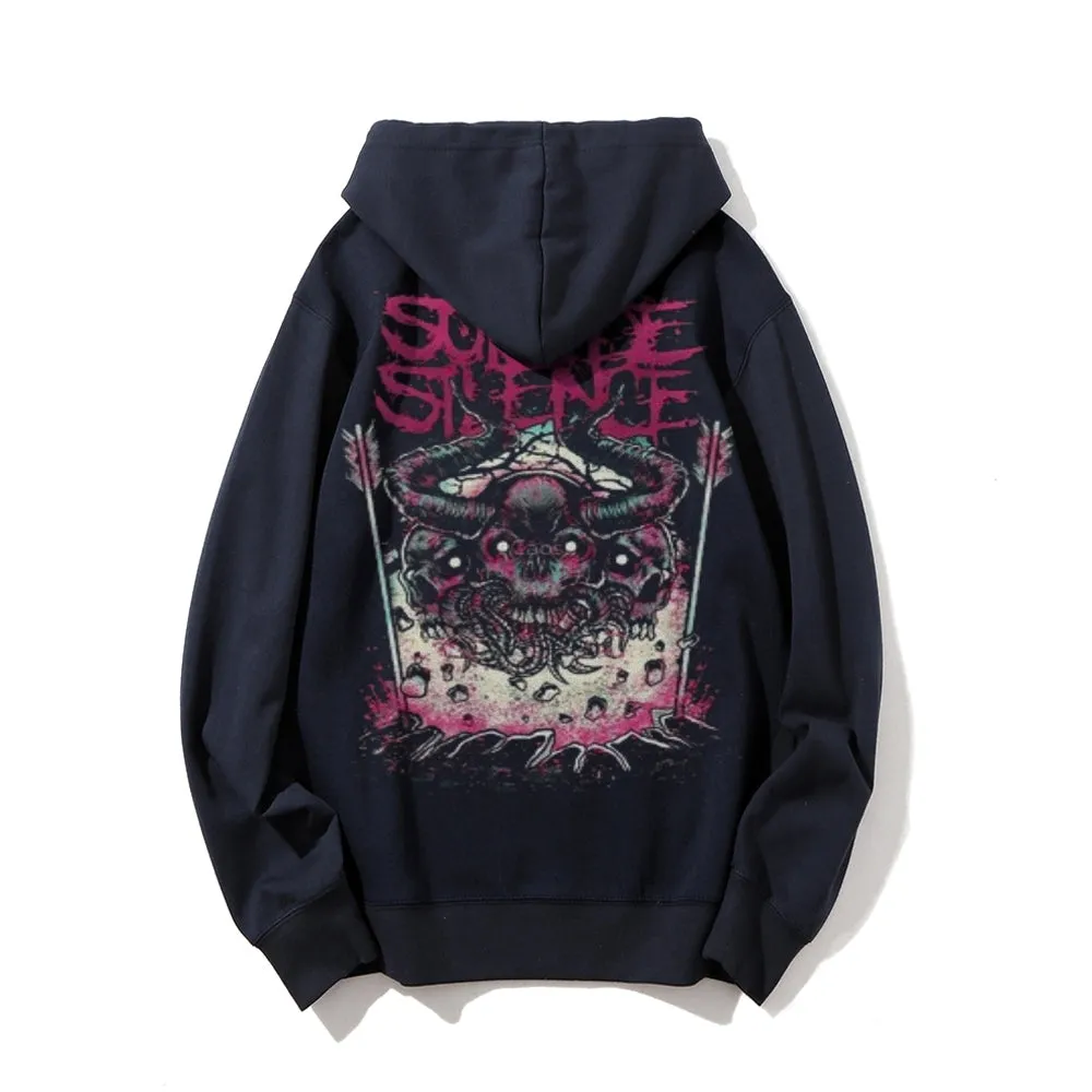 Mens Vintage Suicide Silence Darkness Style Print Graphic Pullover With Kangaroo Pocket Hoodies