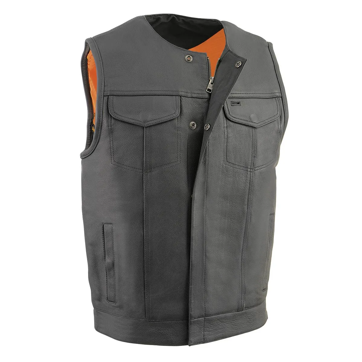 Milwaukee Leather MLM3515 Men's Black Cool-Tec Premium Leather Vest - Club Style Collarless Motorcycle Rider Vest