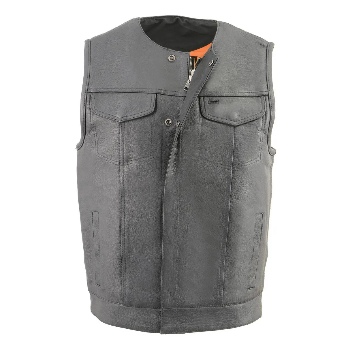 Milwaukee Leather MLM3515 Men's Black Cool-Tec Premium Leather Vest - Club Style Collarless Motorcycle Rider Vest