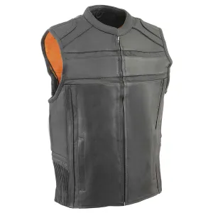 Milwaukee Leather MLM3560 Men's Black Leather Vest - Reflective Piping