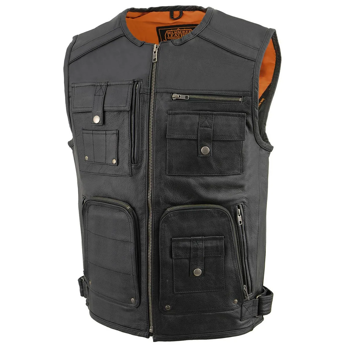 Milwaukee Leather MLM3580 Men's Black ‘Super Utility-Multi Pocket Vest’ Motorcycle Biker Leather Vest