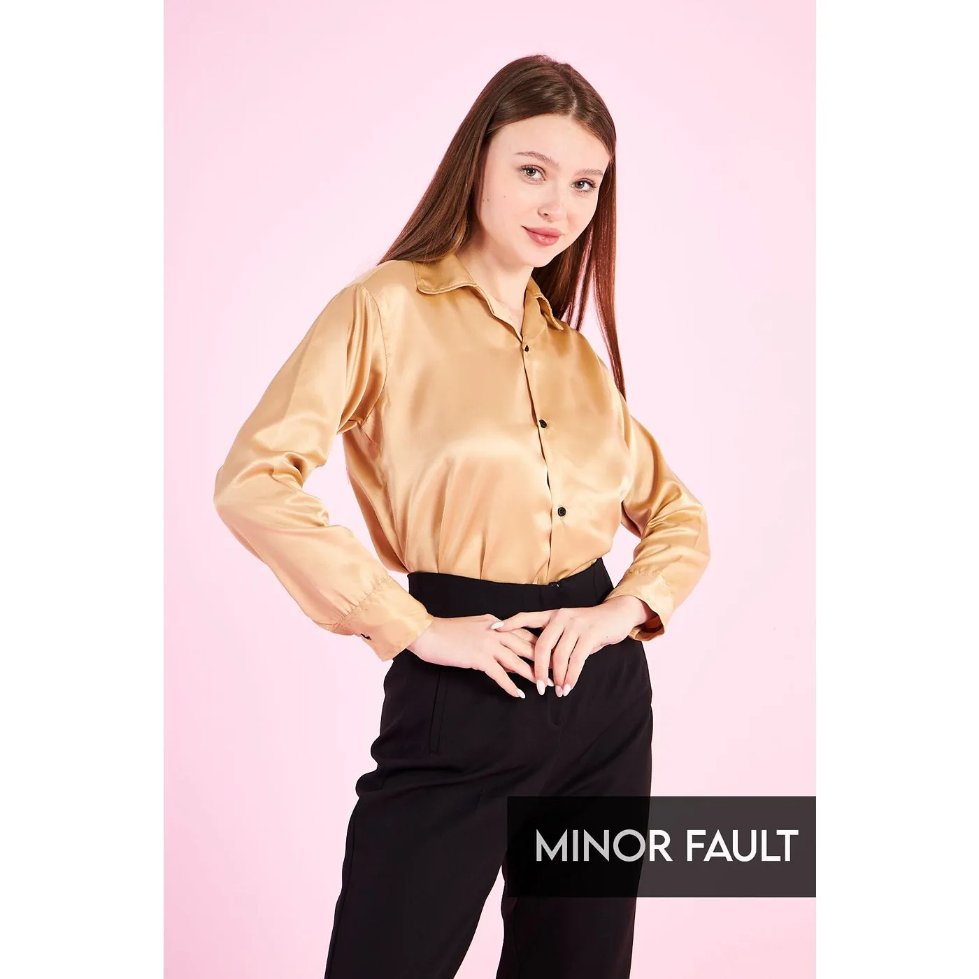 (Minor Fault) Gold Cuban Collar Satin Shirt