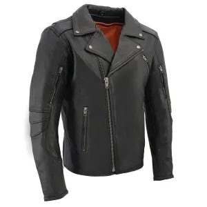 MLM1515 BLACK Men's  'Triple Stitched' Beltless Motorcycle Leather Jacket