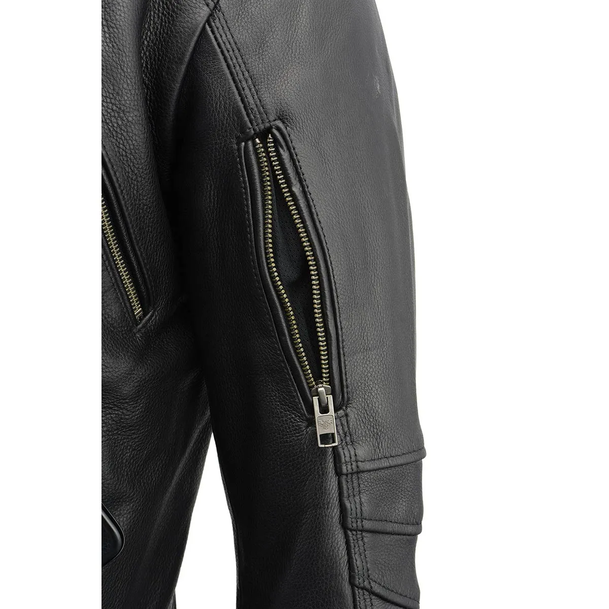 MLM1515 BLACK Men's  'Triple Stitched' Beltless Motorcycle Leather Jacket