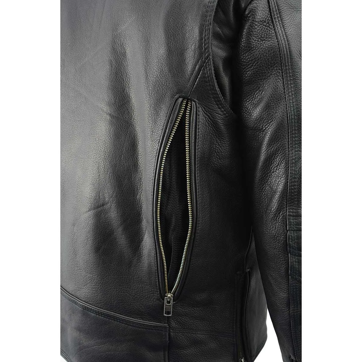 MLM1515 BLACK Men's  'Triple Stitched' Beltless Motorcycle Leather Jacket