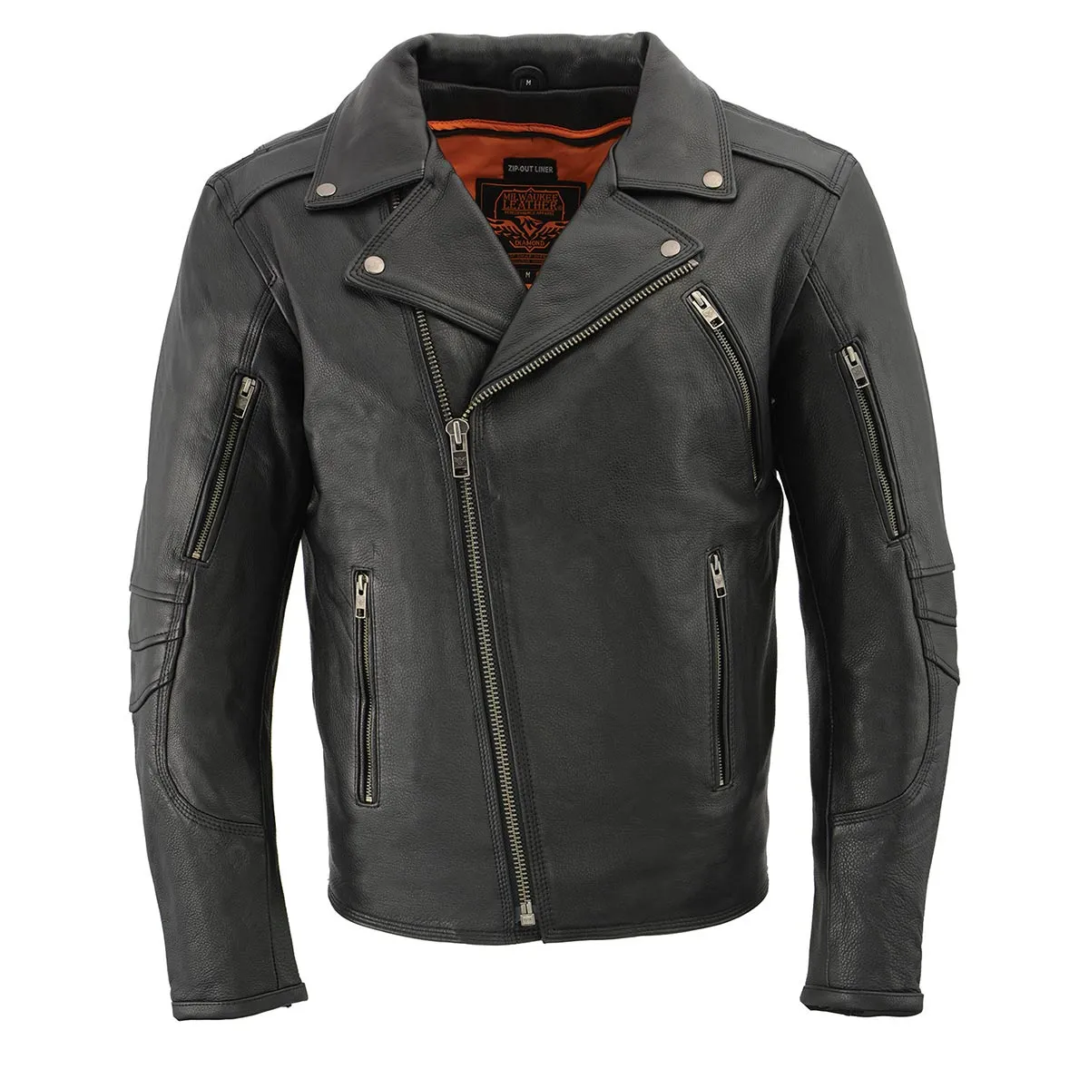 MLM1515 BLACK Men's  'Triple Stitched' Beltless Motorcycle Leather Jacket