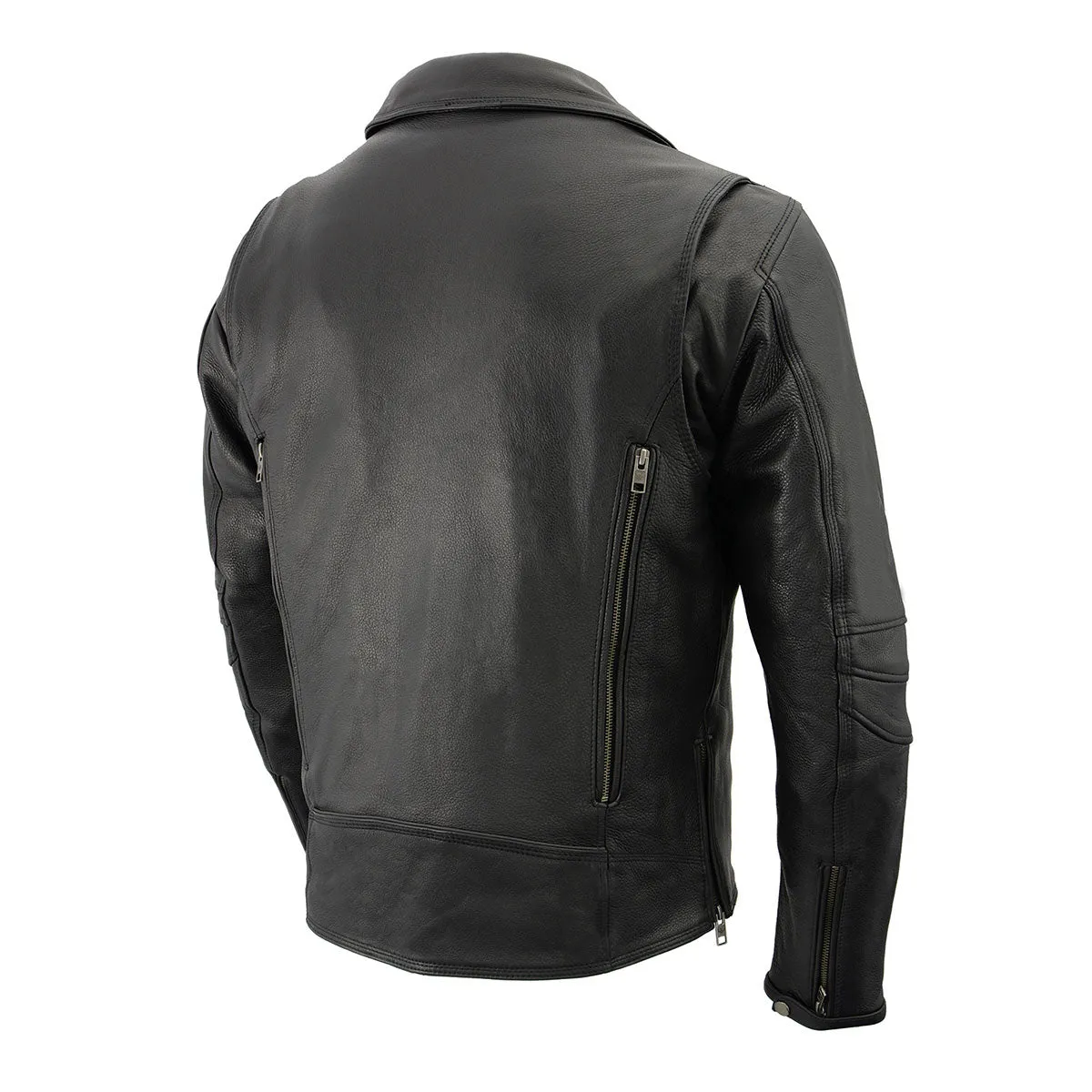 MLM1515 BLACK Men's  'Triple Stitched' Beltless Motorcycle Leather Jacket