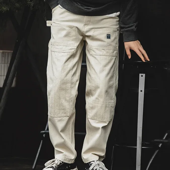 Multi Pockets White Baggy Pants