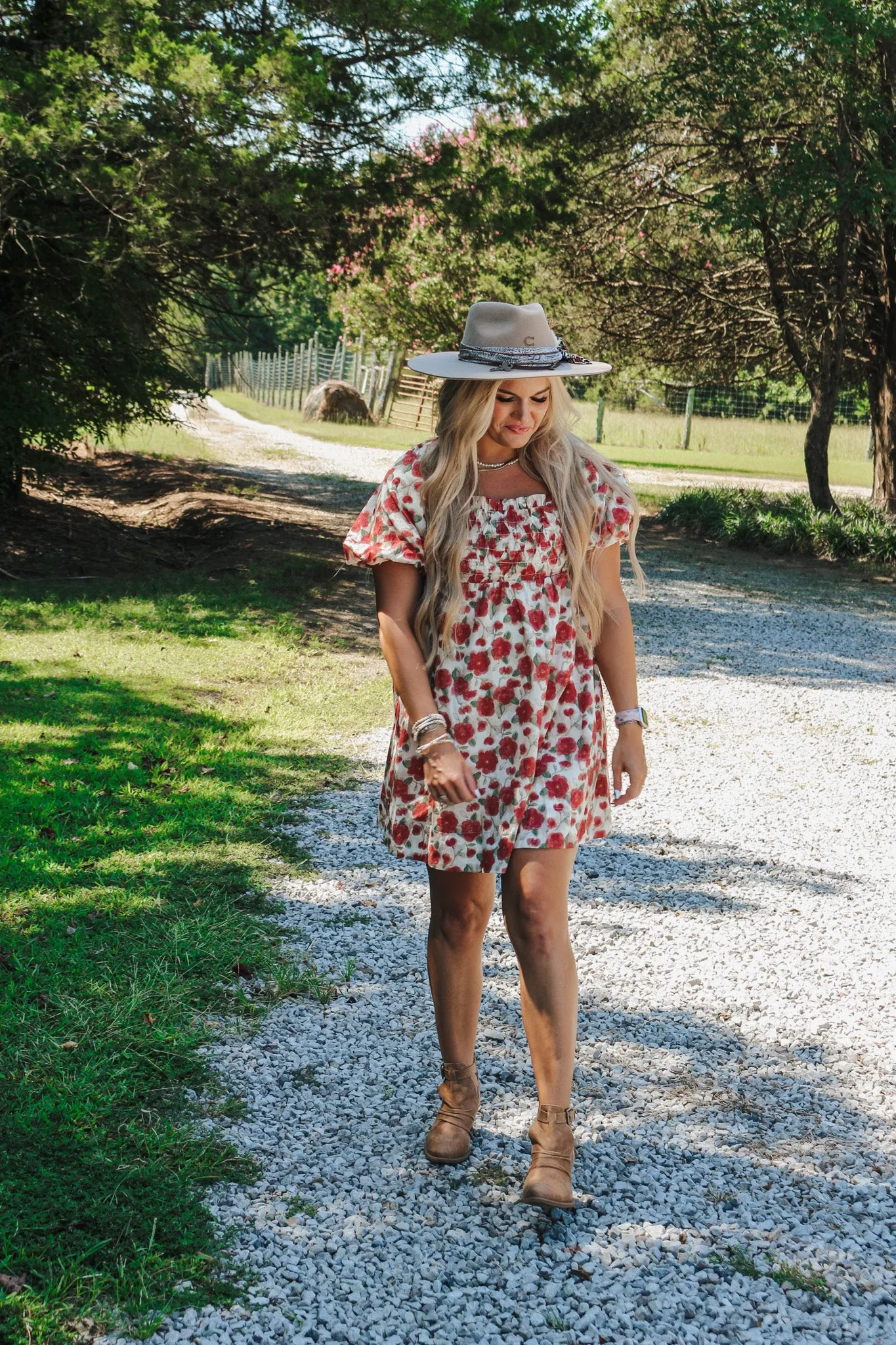 Muted Garden Brick Floral Dress