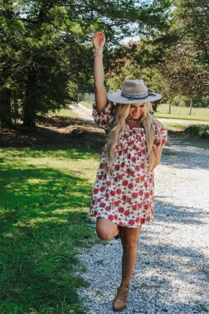 Muted Garden Brick Floral Dress