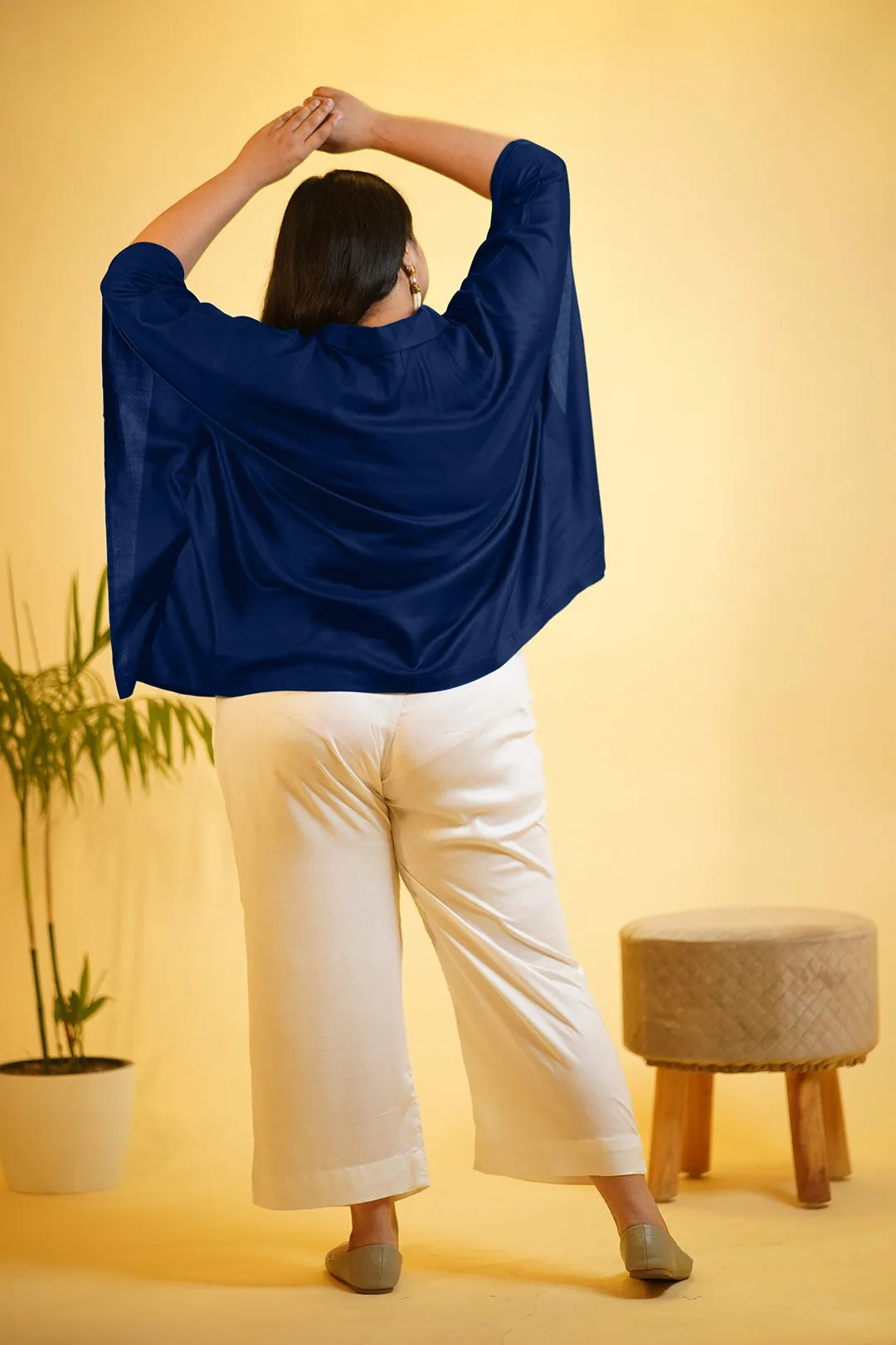 Navy Rayon KaftanTop & Milky White Palazzo - Ostro