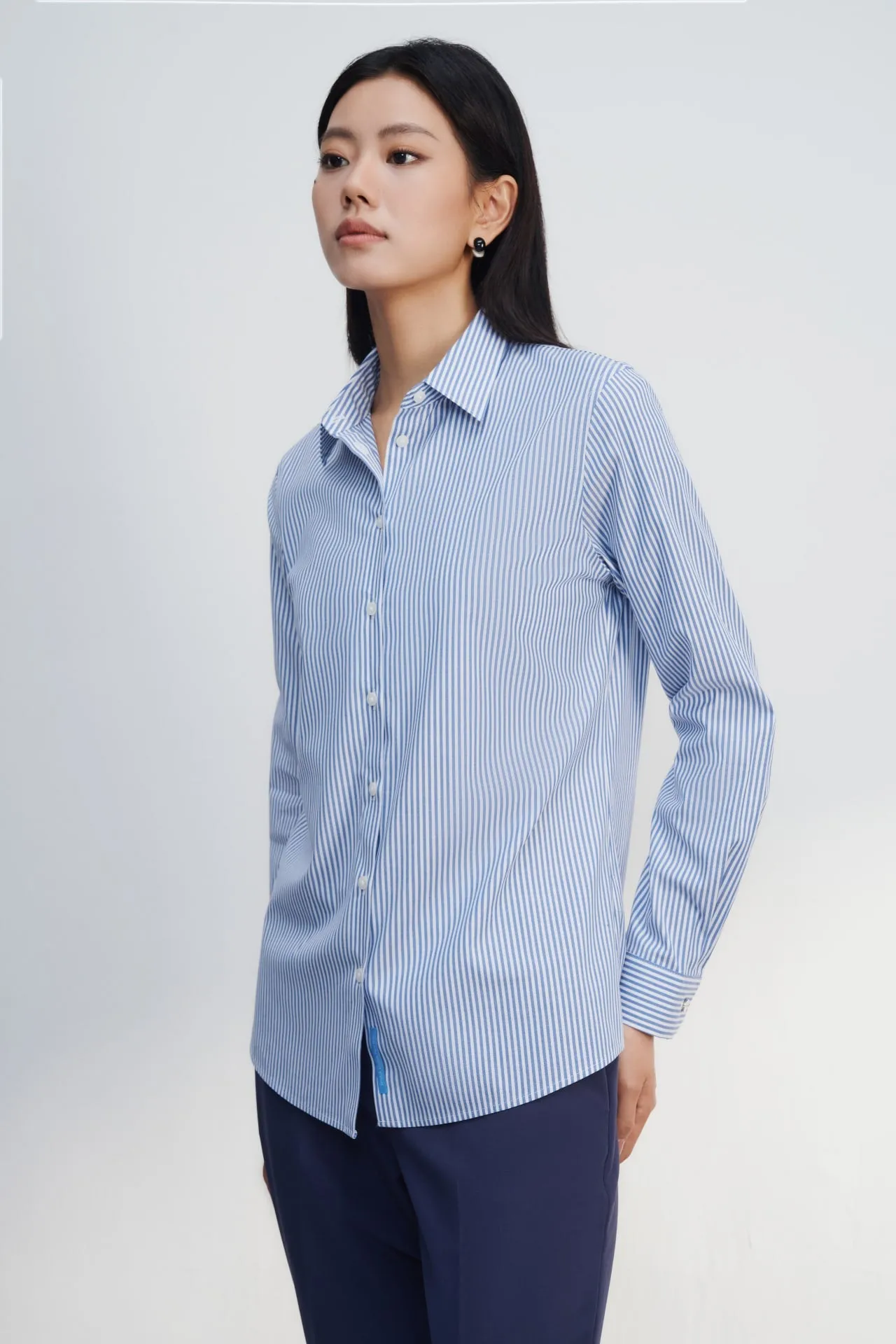 Non Iron Cotton Spandex Stripe Poplin Shirt